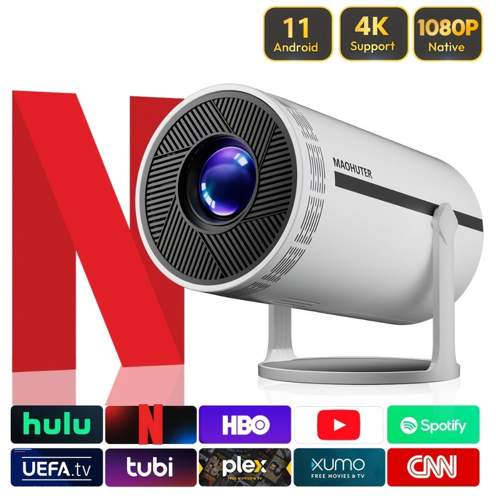 Proyector inteligente 4K Full HD, proyector sin varillas con WiFi y Bluetooth, compatible con 1080P, rotación de 180 grados, altavoces integrados, apto para iPhone/Android 11.0/sistema, compatible con Netflix y YouTube