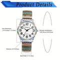 Reloj de Mujer Jewelrywe con Brazalete Elástico de Metal, Estilo Étnico Boho Vintage Analógico de Cuarzo, Reloj Casual de Mujer con Brazalete Elástico de Aleación y Esfera con Números Árabes Grandes