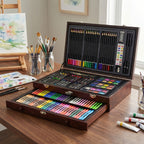 Set de Arte de Lujo (Incluye Dibujos y Lápices de Colores en una Caja de Almacenamiento de Madera), Set de Herramientas de Arte Profesional para Adultos, Suministros para Pintar para Artistas, Ideal para Bocetos al Aire Libre, Perfecto como Regalo para Fe