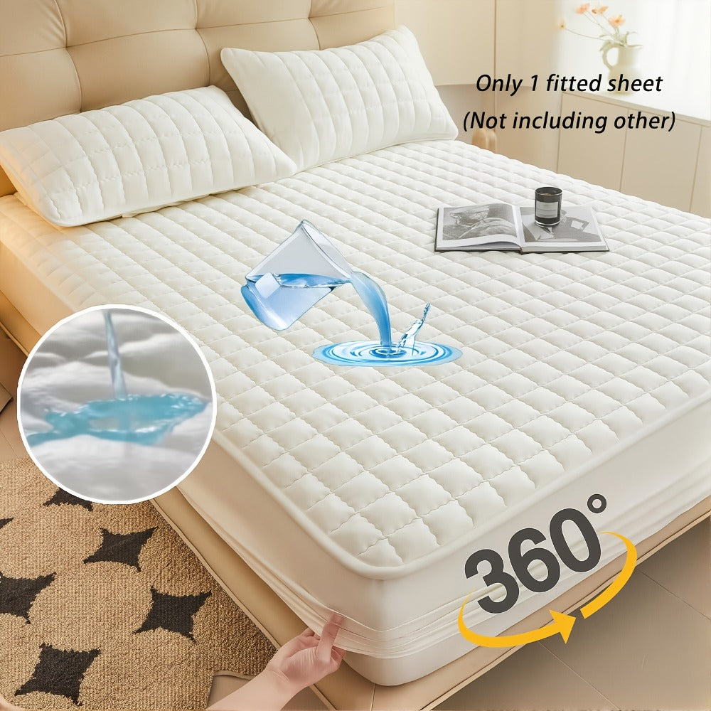 1 pieza Protector de colchón impermeable de alta calidad, sábana bajera ajustada, fabricada con tecnología de gofrado Soundwave, cubrecama suave y cómodo, lavable a máquina, apto para dormitorios, hoteles, residencias estudiantiles, fundas de almohada y r