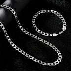Conjunto de dos piezas de cadena de moda de plata 925, collar y pulsera para hombre, cadena pura para hombre, regalo de San Valentín, regalo del Día del Padre con caja de regalo exquisita incluida