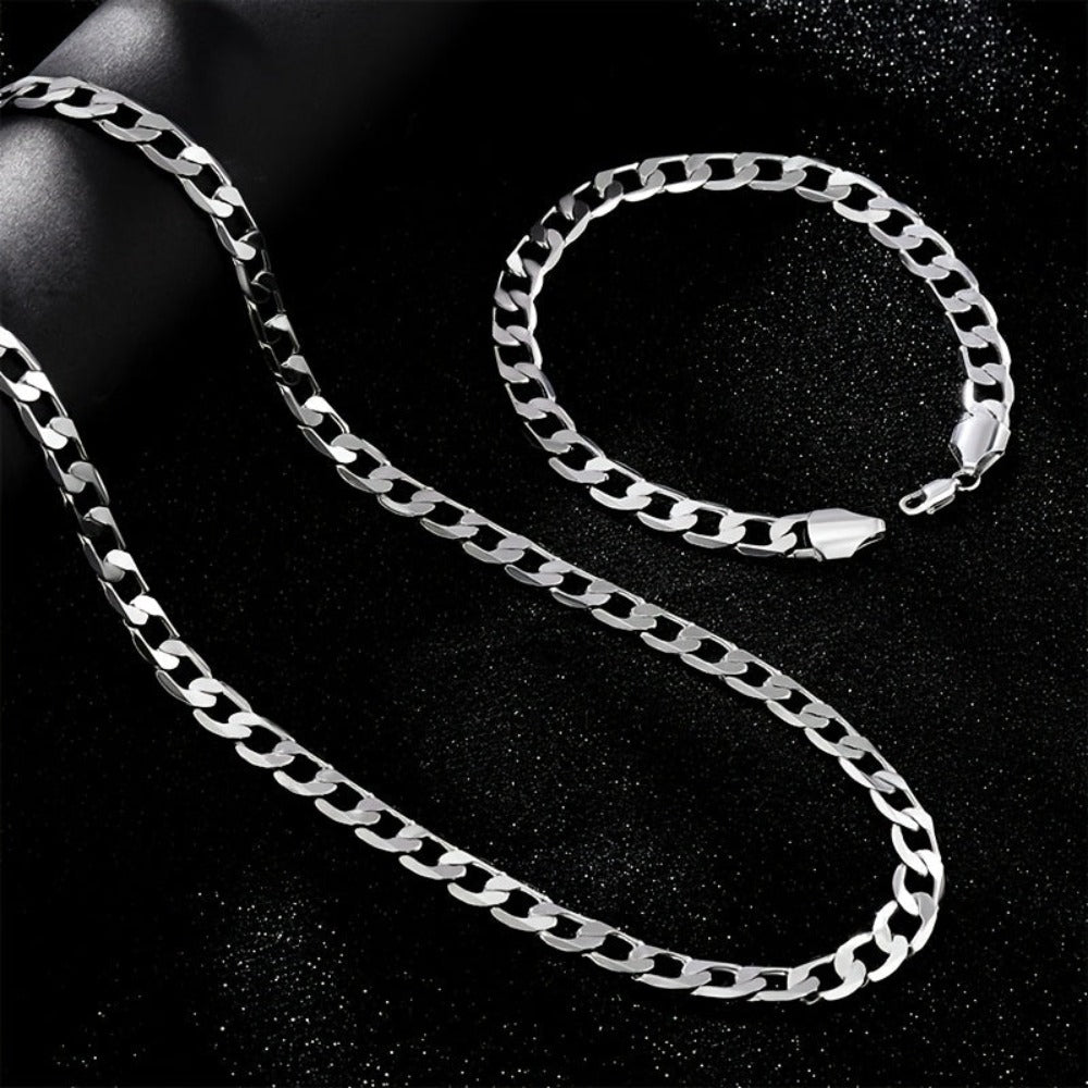 Conjunto de dos piezas de cadena de moda de plata 925, collar y pulsera para hombre, cadena pura para hombre, regalo de San Valentín, regalo del Día del Padre con caja de regalo exquisita incluida