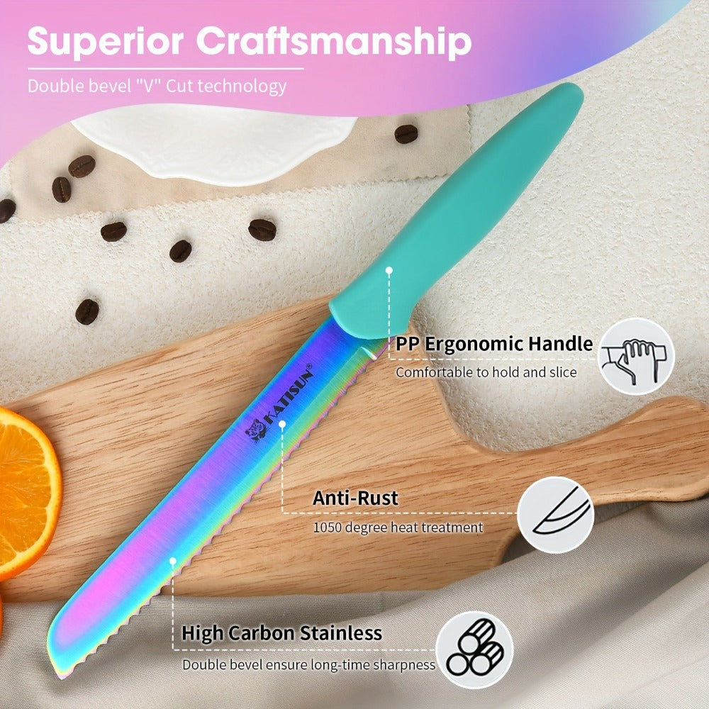 Juego de cuchillos de cocina de acero inoxidable con revestimiento antiadherente, juego de 15 cuchillos de cocina profesionales con bloque de madera negra, mango de ABS antideslizante para cuchillos de chef, tabla de cortar de plástico y tijeras de cocina