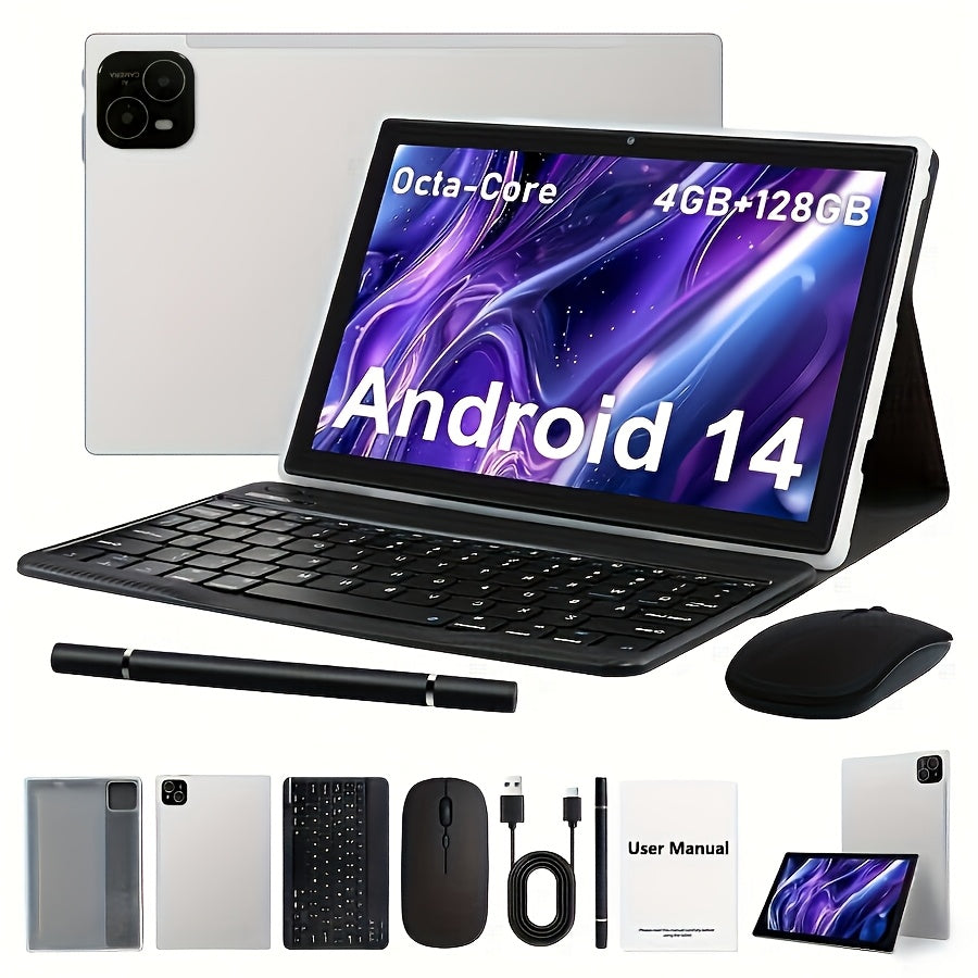 Cámara de seguridad | Tableta ITMEIPC de 10.1 pulgadas con sistema operativo Android 14, tableta 2 en 1 con teclado, ratón, funda, lápiz óptico