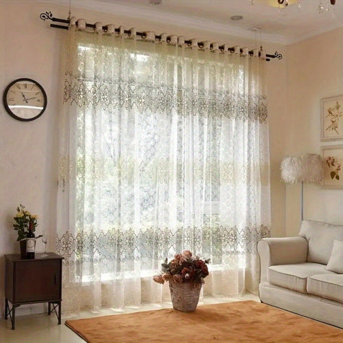 2pcs Cortinas Florales Elegantes con Ojales en la Parte Superior - Poliéster Semi-Transparente, Lavables a Máquina para Sala de Estar, Dormitorio, Decoración de Oficina product image