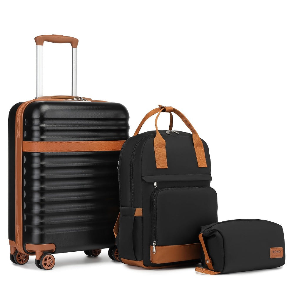 3 piezas de Conjunto de Maleta Trolley Equipaje de Mano Maleta de Viaje Maleta de Viaje de Caja Dura ABS + PC con 4 Ruedas Candado TSA Conjunto de Maleta Incluye 1 Mochila de Viaje y 1 Bolsa de Aseo Regreso a la Escuela Regalo de Vacaciones