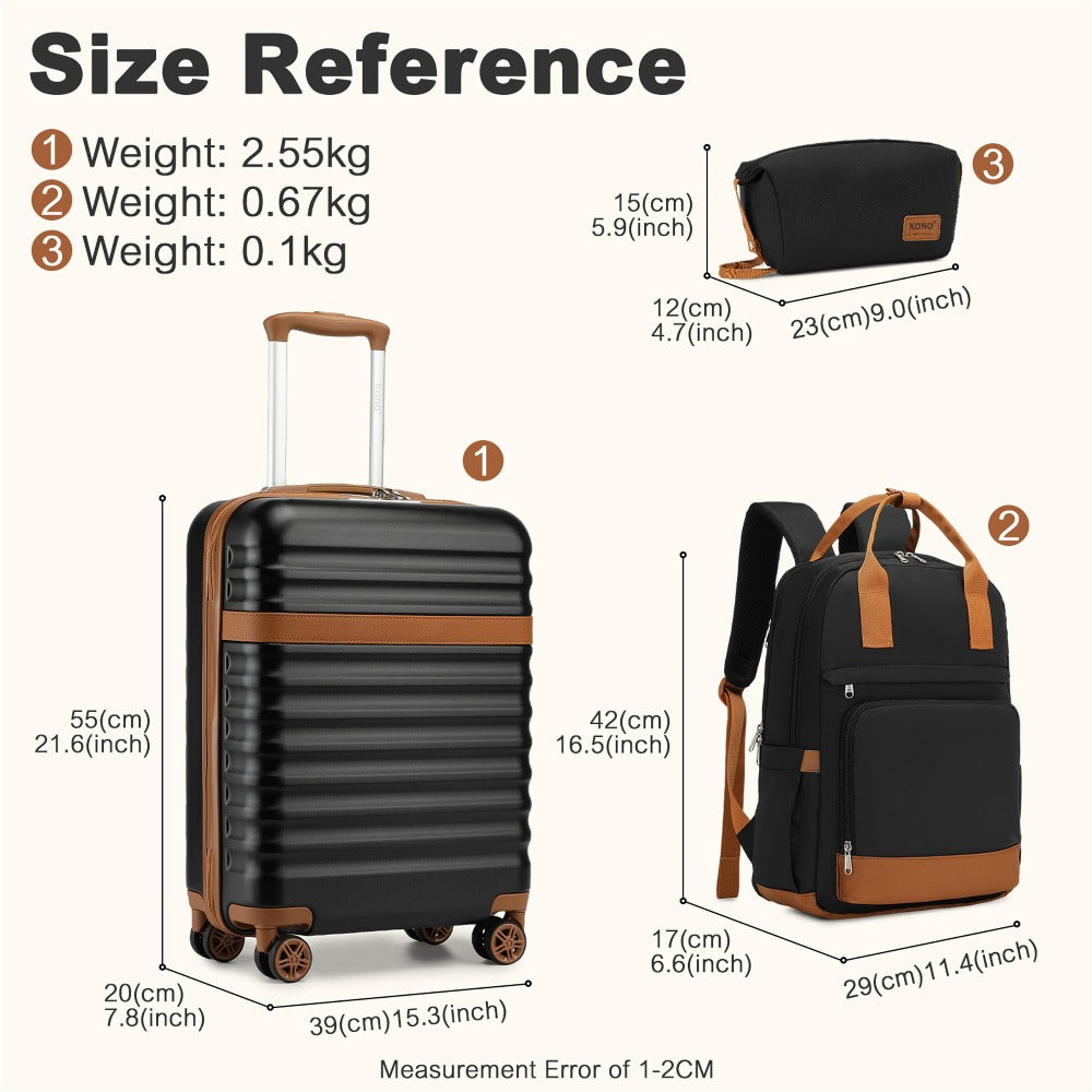3 piezas de Conjunto de Maleta Trolley Equipaje de Mano Maleta de Viaje Maleta de Viaje de Caja Dura ABS + PC con 4 Ruedas Candado TSA Conjunto de Maleta Incluye 1 Mochila de Viaje y 1 Bolsa de Aseo Regreso a la Escuela Regalo de Vacaciones