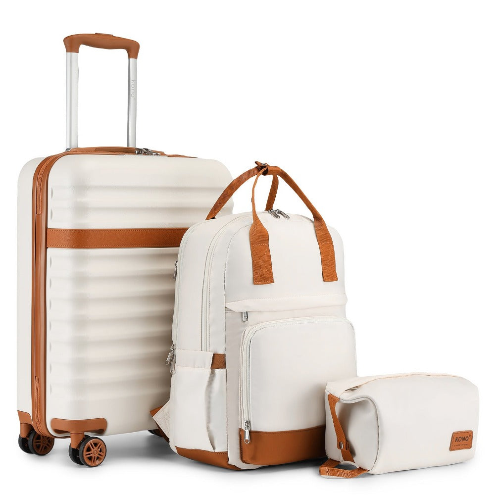 3 piezas de Conjunto de Maleta Trolley Equipaje de Mano Maleta de Viaje Maleta de Viaje de Caja Dura ABS + PC con 4 Ruedas Candado TSA Conjunto de Maleta Incluye 1 Mochila de Viaje y 1 Bolsa de Aseo Regreso a la Escuela Regalo de Vacaciones