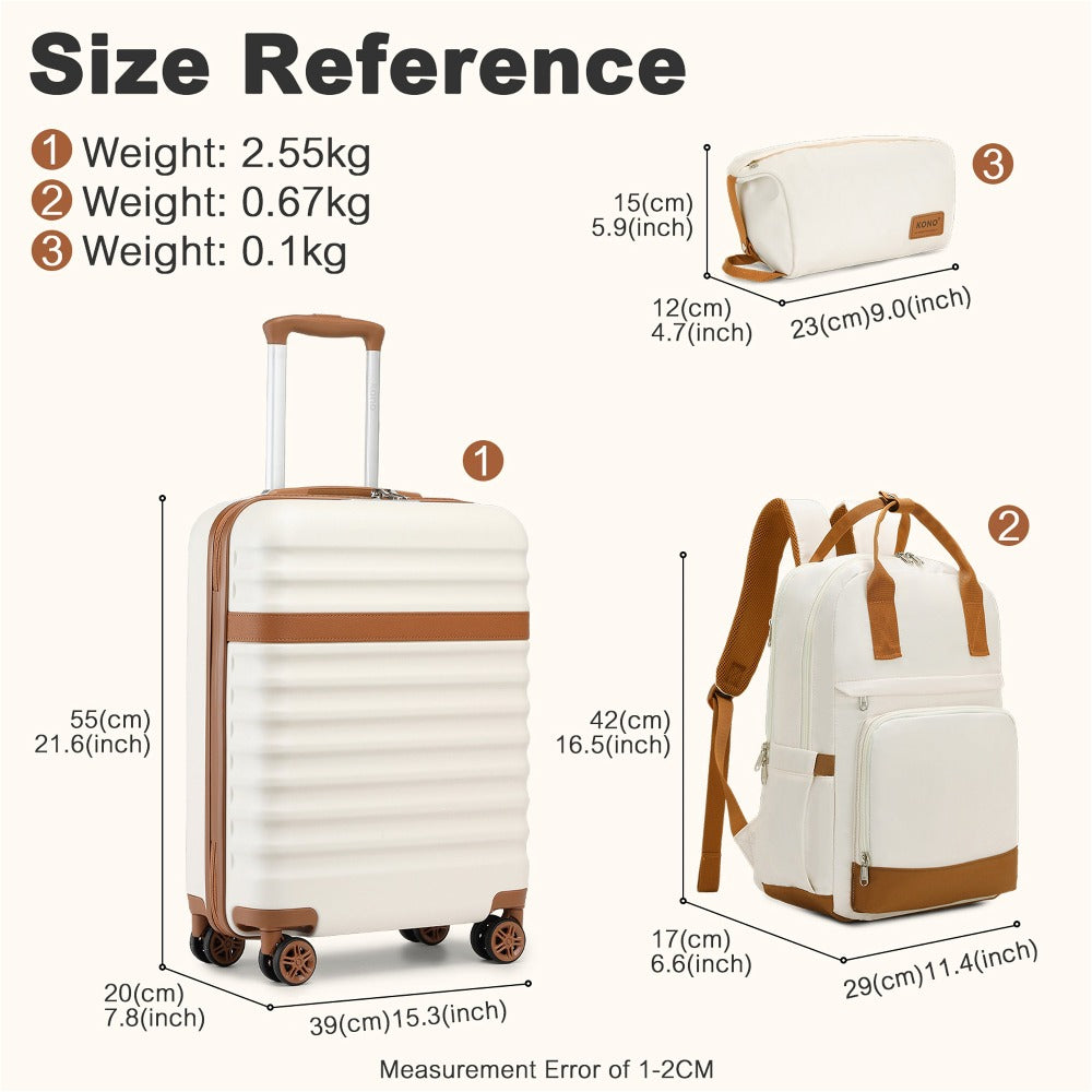 3 piezas de Conjunto de Maleta Trolley Equipaje de Mano Maleta de Viaje Maleta de Viaje de Caja Dura ABS + PC con 4 Ruedas Candado TSA Conjunto de Maleta Incluye 1 Mochila de Viaje y 1 Bolsa de Aseo Regreso a la Escuela Regalo de Vacaciones
