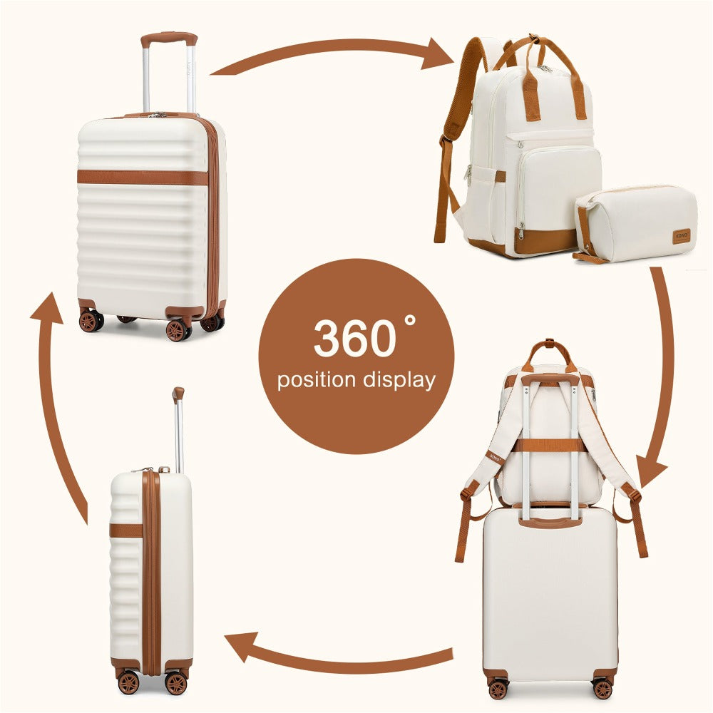 3 piezas de Conjunto de Maleta Trolley Equipaje de Mano Maleta de Viaje Maleta de Viaje de Caja Dura ABS + PC con 4 Ruedas Candado TSA Conjunto de Maleta Incluye 1 Mochila de Viaje y 1 Bolsa de Aseo Regreso a la Escuela Regalo de Vacaciones