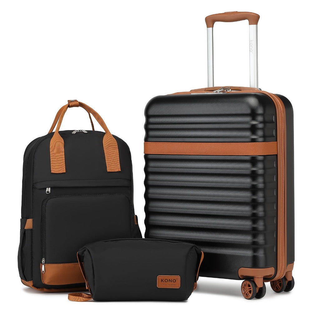 3 piezas de Conjunto de Maleta Trolley Equipaje de Mano Maleta de Viaje Maleta de Viaje de Caja Dura ABS + PC con 4 Ruedas Candado TSA Conjunto de Maleta Incluye 1 Mochila de Viaje y 1 Bolsa de Aseo Regreso a la Escuela Regalo de Vacaciones