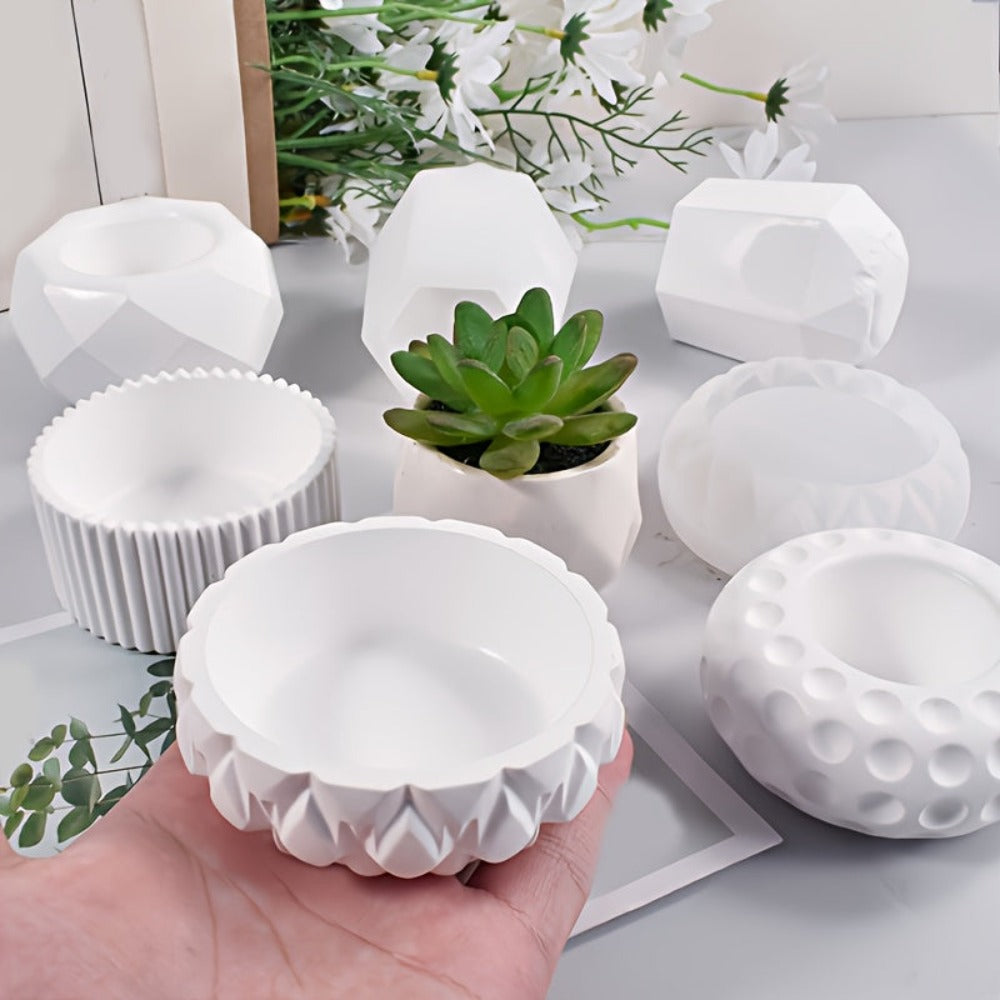 Molde de silicona multi-cámara de 5 piezas para macetas de flores, jarrones y macetas de plantas suculentas - Moldes reutilizables de forma irregular para cemento/epoxi/resina de yeso con diseño de cerámica y portalápices, macetas de arcilla, fácil libera