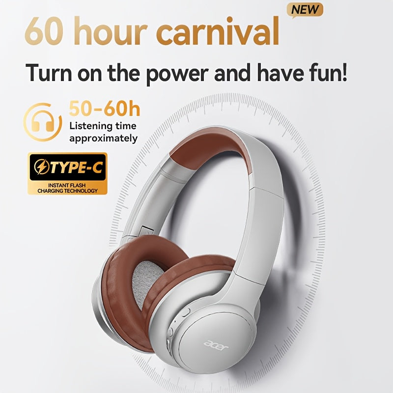 Auriculares Bluetooth | [Producto Oficial Acer] Auriculares Over-Ear Acer OHR559 OWS con Sonido Envolvente ACS, Bajos Potentes, Batería de Larga