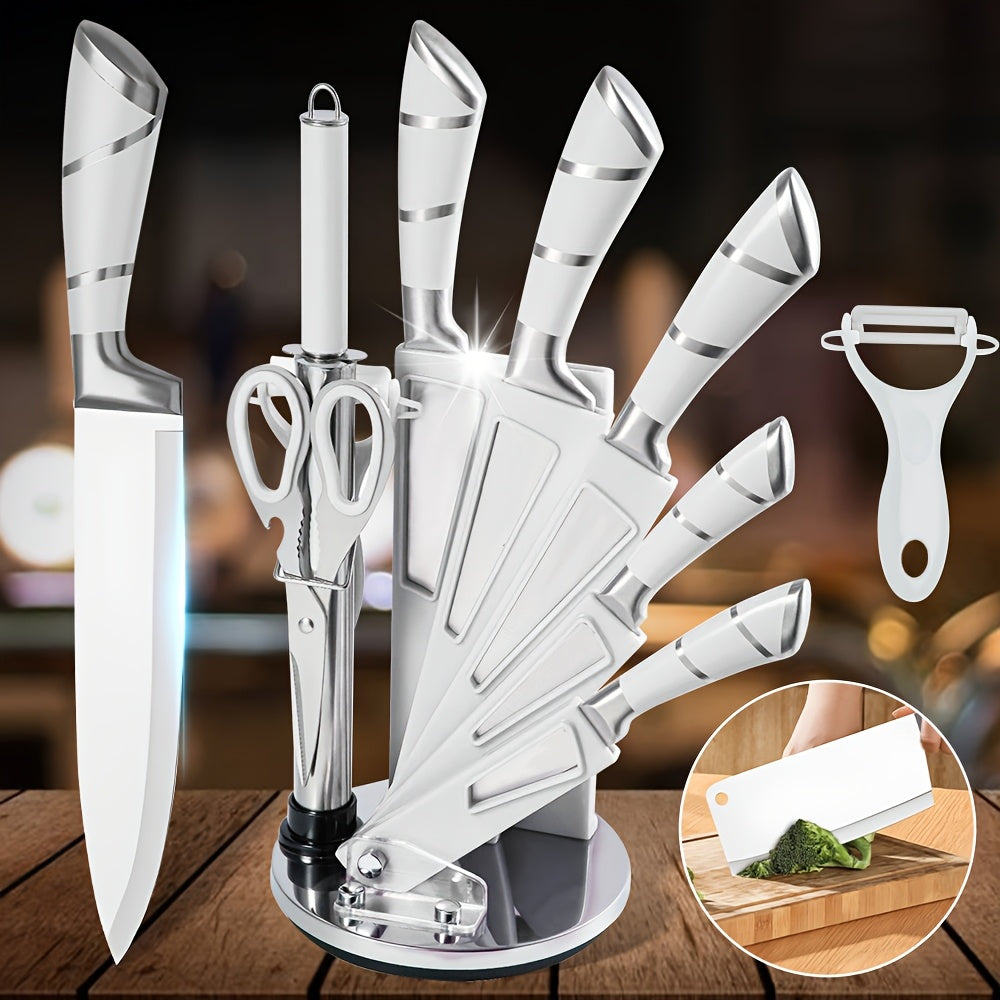 Juego de cuchillos de cocina | Juego de 9 cuchillos de cocina con soporte, cuchillos de acero inoxidable, resistentes y duraderos, juego de