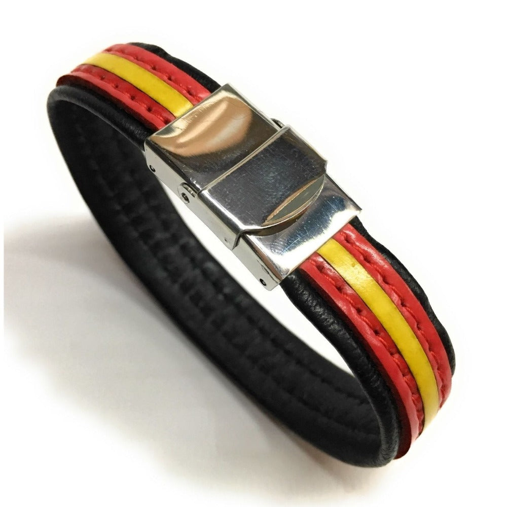 Pulsera De Cuero Bandera De España (Fabricada Artesanalmente) | Complementos de Moda Unisex para Hombres y Mujeres de Estilo Atemporal y Elegante | Regalos Originales y Exclusivos