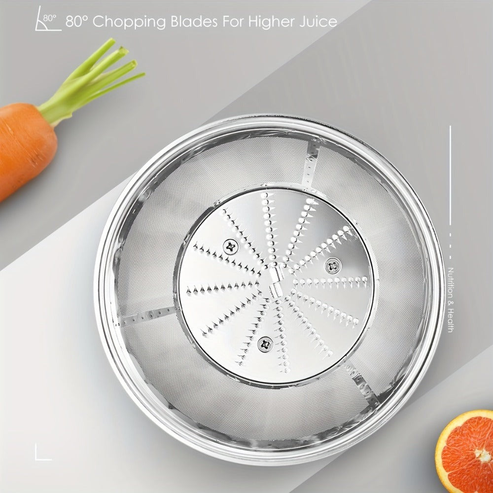 Licuadora de 400W con un gran conducto de alimentación para frutas y verduras enteras, fácil de limpiar, diseño centrífugo de acero inoxidable, base antideslizante, extremo plateado