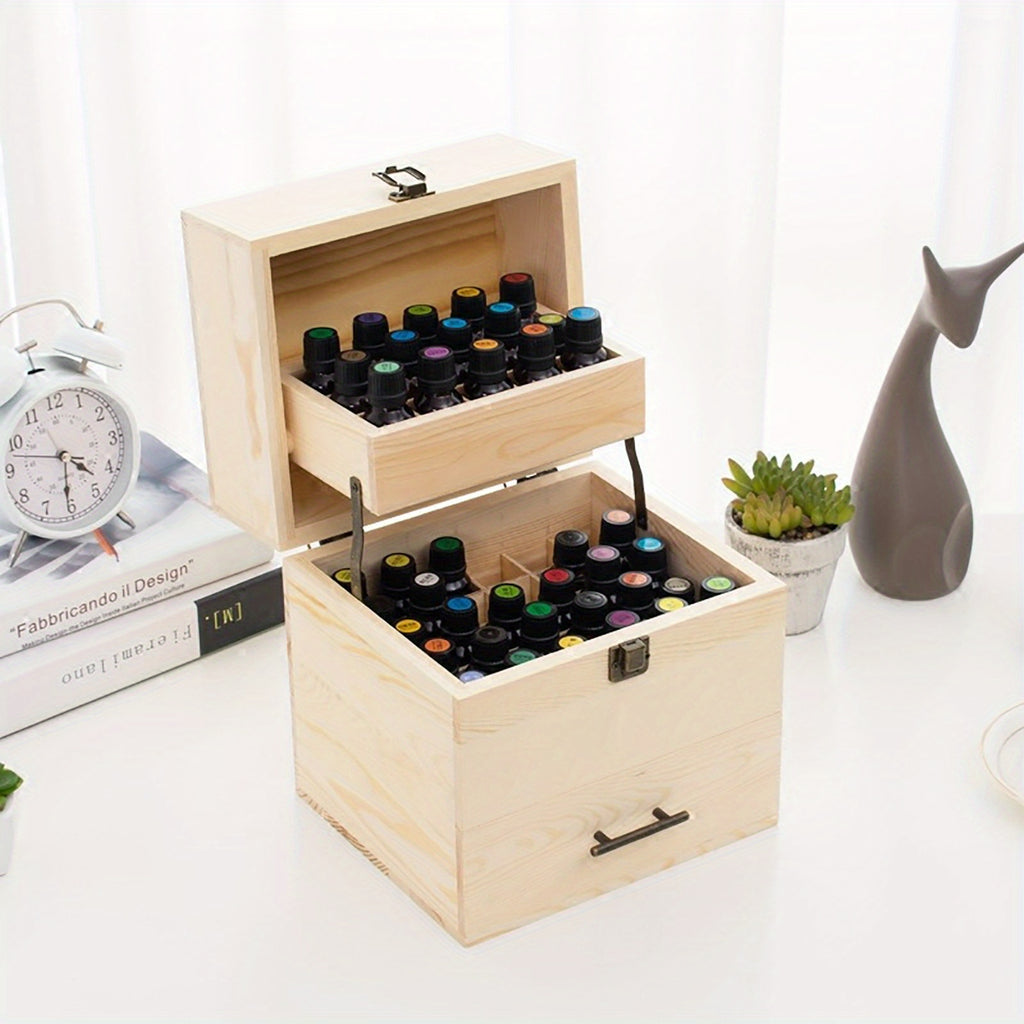 Caixa de Almacenamiento de Aceites Esenciales de Madera de 3 Capas, Caja con 59 Compartimentos para Aceites Esenciales, Contenedor de Madera para Esmalte de Uñas y Aceites Aromáticos, Caja con 59 Agujeros que Sostiene Botellas de 15 ml y 10 ml