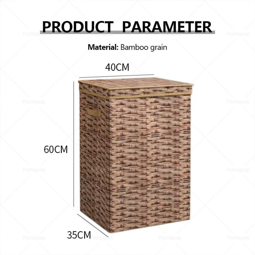 Cesta de lavandería grande de plástico con estampado de ratán y espacio de almacenamiento, cesta de lavandería para el baño, cesta para toallas de hotel de cinco estrellas, cesta de lavandería, dimensiones 40 x 35 x 60 cm