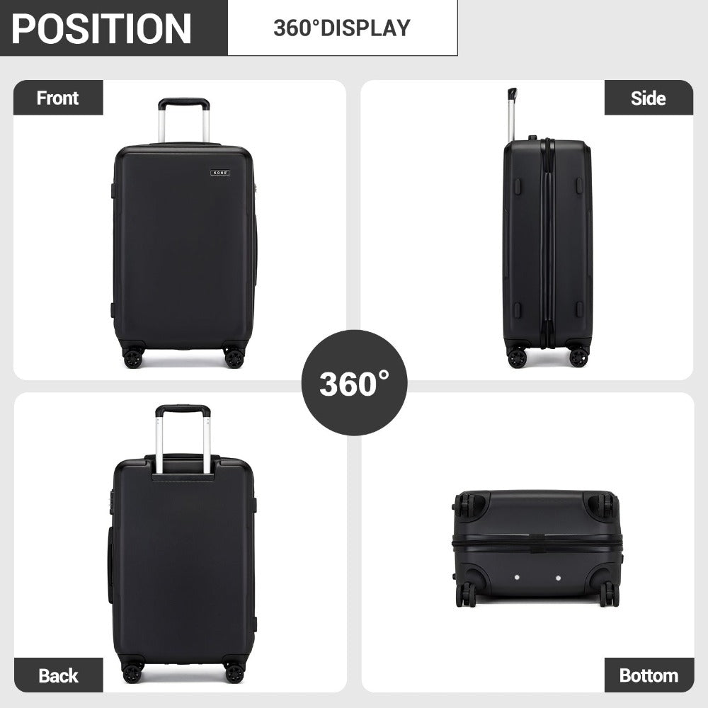 3 piezas de equipaje de cabina Kono de 20/24/28 pulgadas, equipaje de mano, pequeño, PC+ABS, carcasa dura, ligero, duradero, bolsa de viaje con ruedas dobles giratorias, cerradura de seguridad TSA