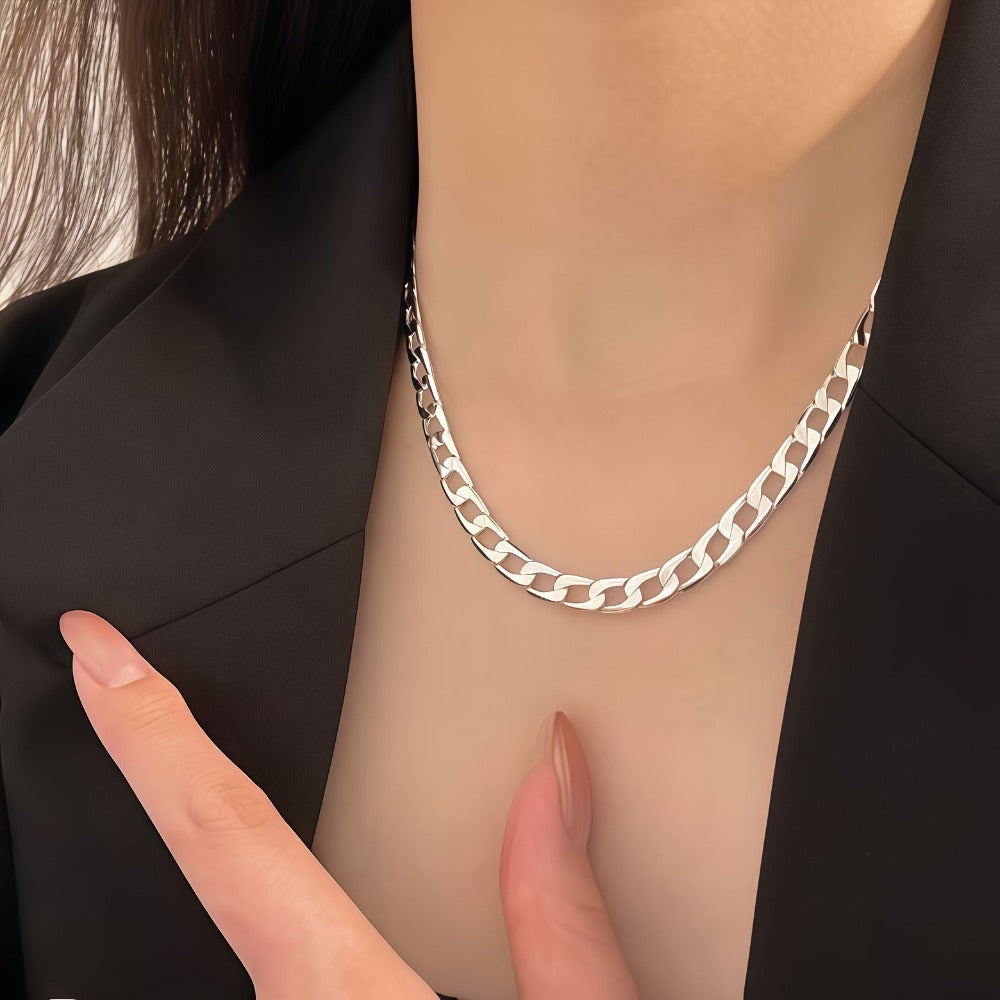 Collar de cadena cubana de 7 mm en plata de ley 925, adecuado tanto para hombres como para mujeres, estilo punk, hip-hop y rock, ideal para uso diario casual y formal, para entusiastas de la moda de moda, Halloween, Navidad, regalos de cumpleaños, regalos