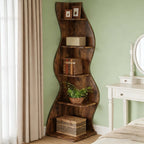 Estantería de esquina, moderna estantería de pared de esquina de 5 niveles, elegante estantería pequeña de esquina para libros, estante de almacenamiento, soporte para plantas con forma única para trastero, oficina, (1 pieza, blanca), mini estantería, est