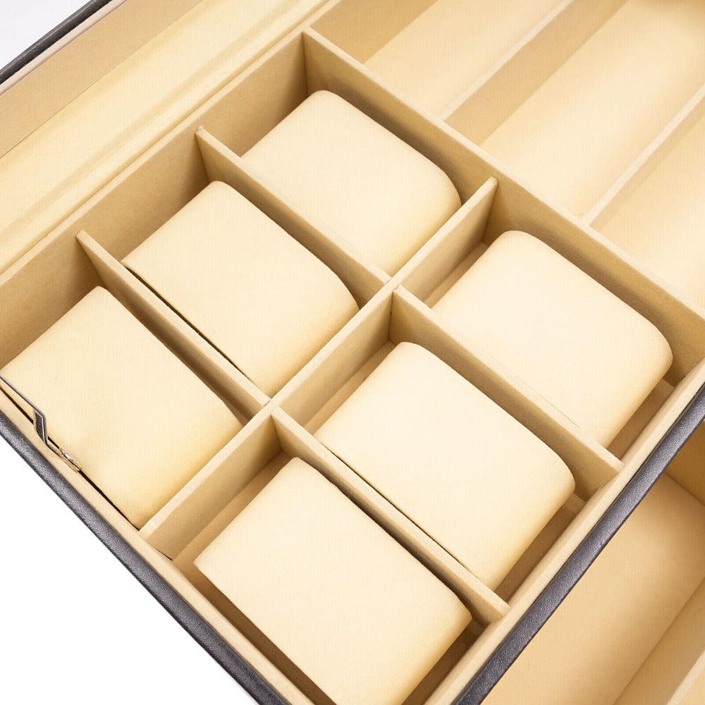 Caja de relojes para el Día de Navidad, organizador de estuche de PU, 6 ranuras, cajón para gafas de sol, almacenamiento y exhibición, joyero de PU de alta calidad con apariencia atractiva, estructura fácil, trabajo fino y construcción robusta