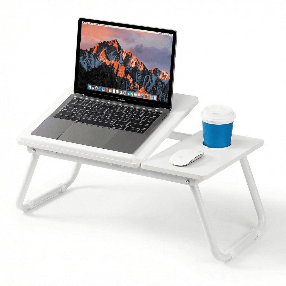 Mesa plegable para cama y sofá con altura ajustable de 5 niveles, bandeja con superficie ajustable y portavasos, mesa pequeña multifunción para ordenador, libros, trabajo y estudio en casa (56x32x25cm)