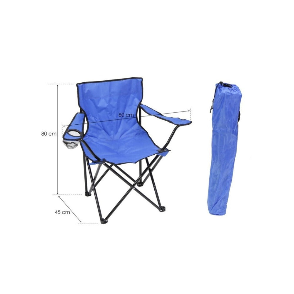 Pack de 2 Sillas de Camping Plegable, Silla Portátil Resistente para Exterior, Jardin, Playa, Terraza, Con Reposabrazos, Fácil Transporte 80x45x80cm