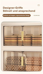 Armario de almacenamiento plegable extragrande de 74 cm, organizador apilable de 3/4/5 niveles con ruedas, puertas transparentes, manijas en tono dorado y cierre magnético para el hogar, oficina, cocina, baño y despensa