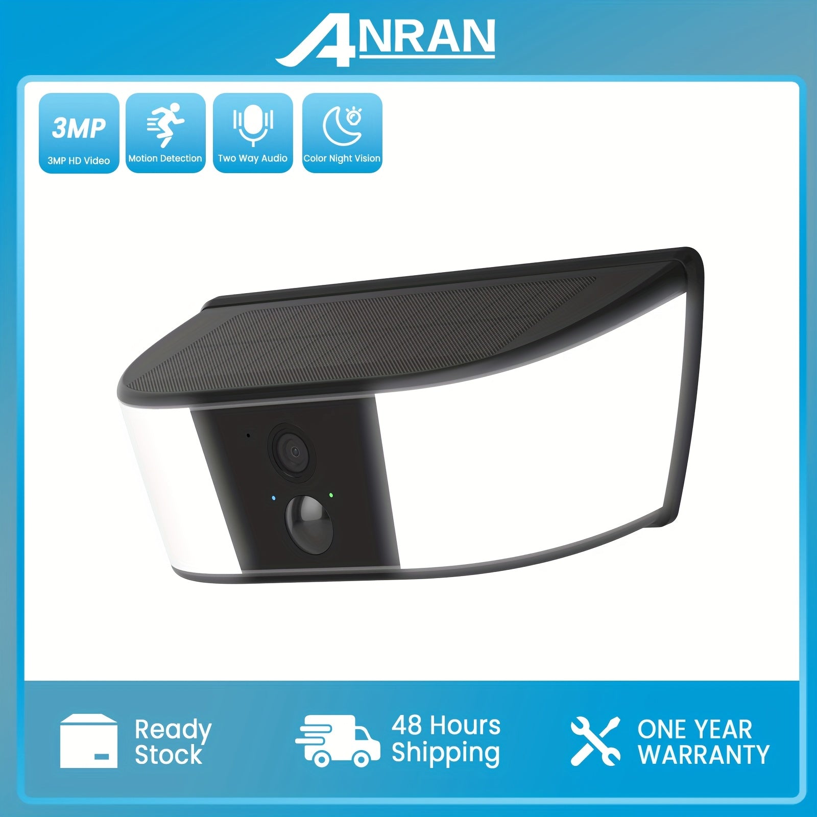 Cámara de Seguridad Solar ANRAN y Luz de Pared, Inalámbrica 2.4G para Exteriores, Protección del Hogar con Detección de Movimiento AI, Luz Activada por Movimiento, Comunicación Bidireccional, IP65, Alarma Inteligente con Sirena