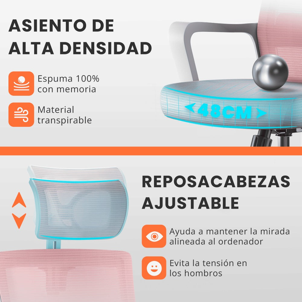 RELAXTY Silla de Oficina Ergonómica – Ajustable y Reclinable con Reposacabezas, Soporte Lumbar, Malla Transpirable y Ruedas 360° | Soporta Hasta 100 kg