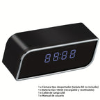 Cámara de reloj HD 1080P con gran angular de 110 grados y visión nocturna, grabación en bucle y funciones de alarma avanzadas. Cámara de reloj de escritorio WIFI6 con control por aplicación. Adecuada para monitoreo de seguridad interior en hogares, interi
