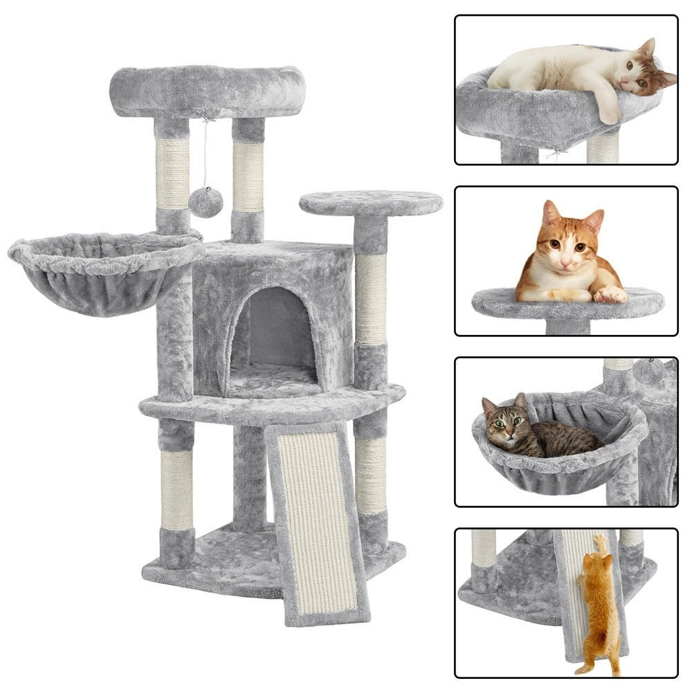 Costoffs Árbol para gatos de 107 cm con plataforma de observación, cueva para gatos, 5 postes de sisal, cueva de descanso, rascador y bola de felpa colgante, mueble para gatos
