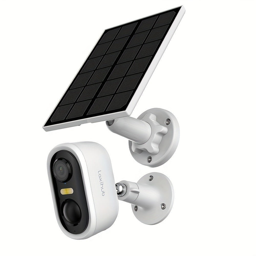 Cámara de seguridad inalámbrica con energía solar Laxihub, resolución de video de 3 millones de píxeles, cámara CCTV, cámara de vigilancia sin cables con energía solar, cámara de vigilancia con batería, nube/SD, detección de movimiento con IA, foco, IP65,