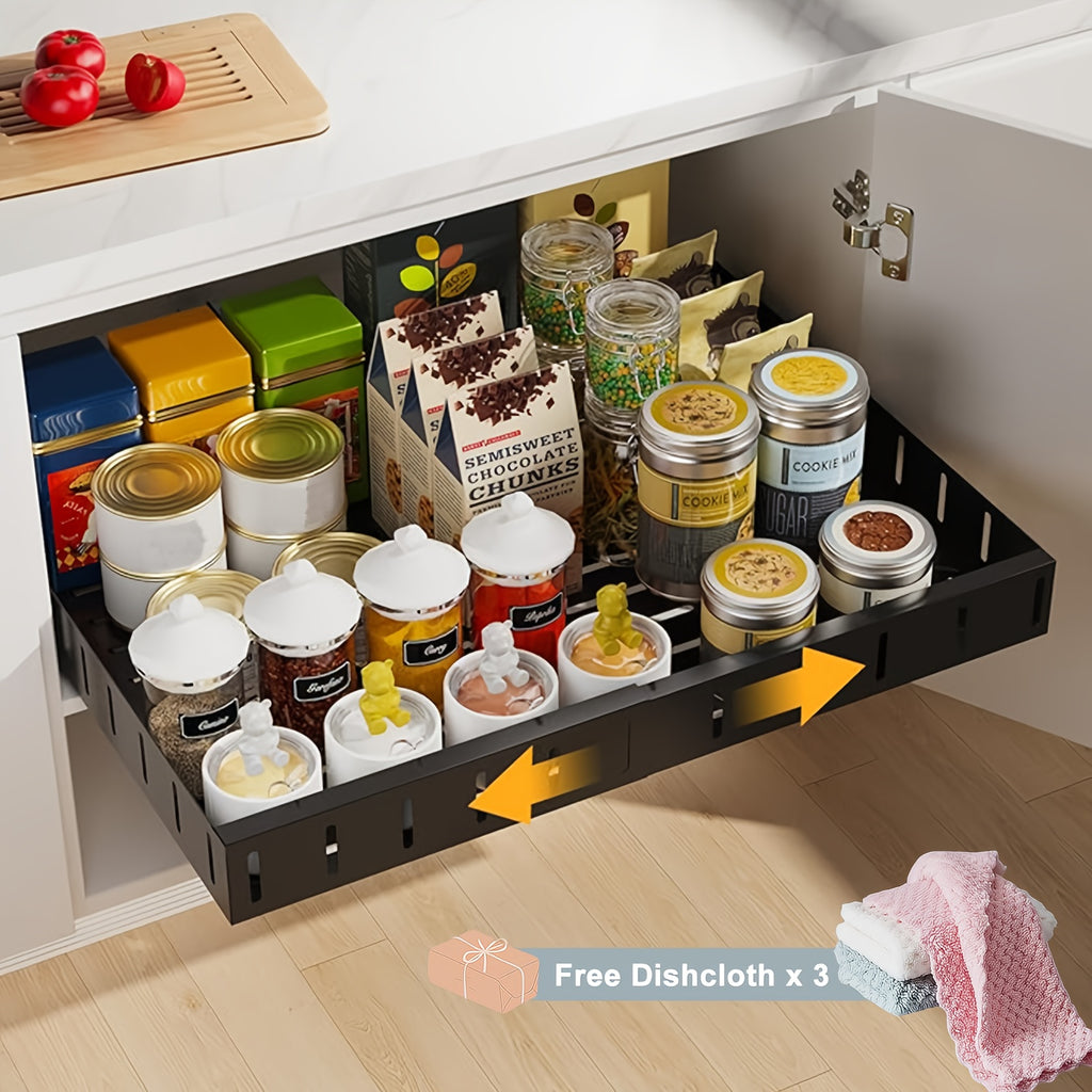 Sistema de Almacenamiento Retráctil para Cocina con Cajones Deslizantes, un Gran Estante Expandible para Artículos de Cocina, Ideal para Organizar Especias, Se Adapta a los Gabinetes Sin Taladrar, Ancho Ajustable que Rango de 31 cm a 52 cm (Disponible en