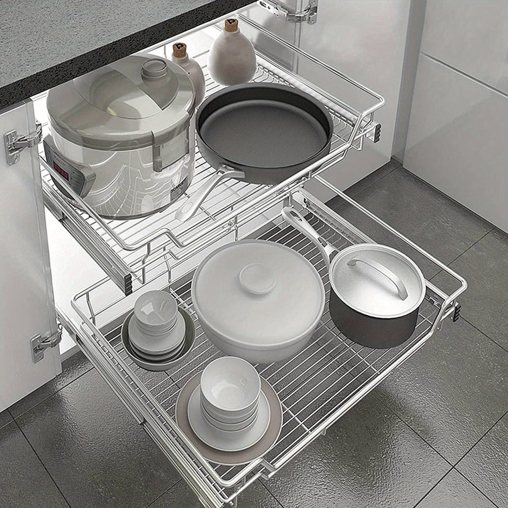 2 cajones telescópicos para cajones de cocina para estantes de cocina Plata Acero inoxidable macizo Tirador para armario extraíble Armario de cocina