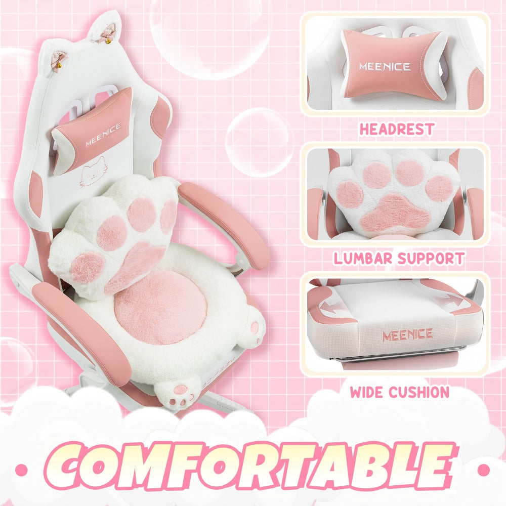 Silla de Oficina Rosa Adorable, Forma de Orejas de Gato con Respaldo de Patas de Gato - Silla Ergonómica Reclinable para Computadora, con Reposapiés Ajustable, Capacidad de Carga de 136.08 KG, Asiento Estético Exclusivo para Adultos, Máxima Comodidad