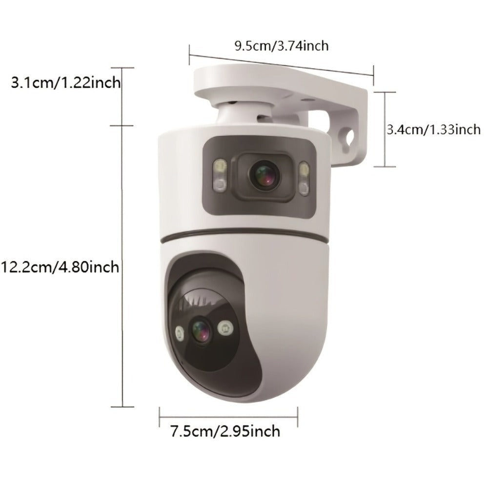 Cámara IP Inalámbrica de Doble Lente, Cámara de Seguridad PTZ para Exteriores con WiFi 2.4G, Pantalla Dual, Seguimiento Automático, Visión Nocturna, Audio Bidireccional, Detección de Movimiento para Seguridad en Hogar, Calle y Monitoreo