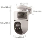 Cámara IP Inalámbrica de Doble Lente, Cámara de Seguridad PTZ para Exteriores con WiFi 2.4G, Pantalla Dual, Seguimiento Automático, Visión Nocturna, Audio Bidireccional, Detección de Movimiento para Seguridad en Hogar, Calle y Monitoreo