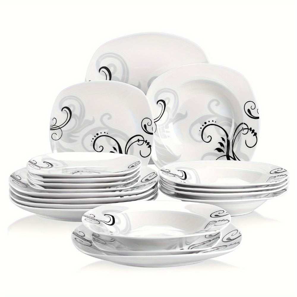 Juego de vajilla de 18 piezas, juego de comedor blanco marfil, juego de vajilla de porcelana, juego de vajilla de mesa, juego de platos de porcelana, juego de platos, platos grandes, platos de postre, platos de sopa