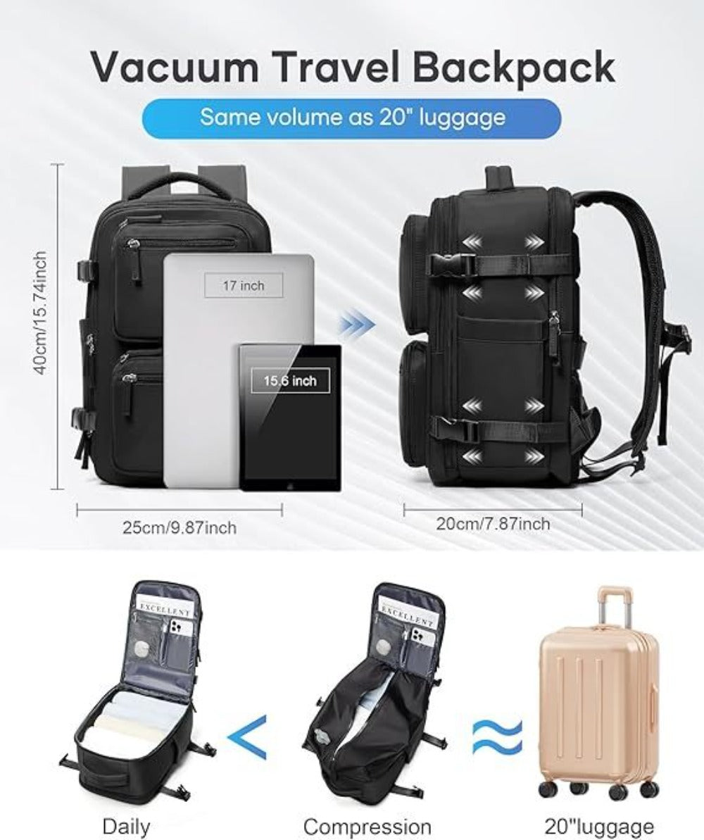 Mochila de Viaje para Cabina de Avion 45x32x18 para Vuelo Barato Equipaje de Mano y Espaciosa con Compartimento para Zapatos y Mochila Antirrobo Multifuncional para Viajes 2210.Travel Bag, Antirrobo, Negro, Bolsa de viaje