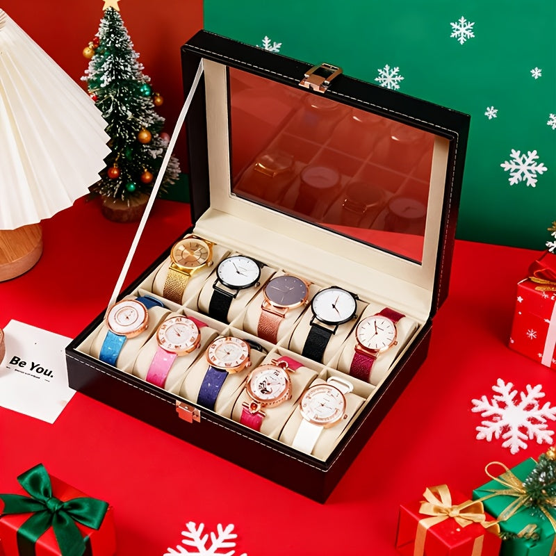 Caja de almacenamiento para relojes de 10/12 ranuras, caja de almacenamiento de doble capa, caja de almacenamiento de joyas, regalo del Día de la Madre, regalo del Día del Maestro, regalo ideal para el Día del Padre - Suministros de embalaje Jewelrynd