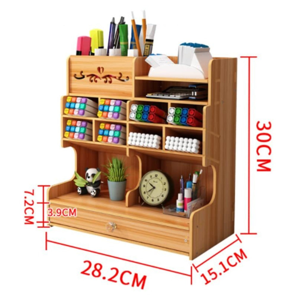 Organizador de Escritorio de Madera Escritorio Multifuncional de Almacenamiento Estacionario con Montaje de Gancho para Oficina/Hogar/Escuela