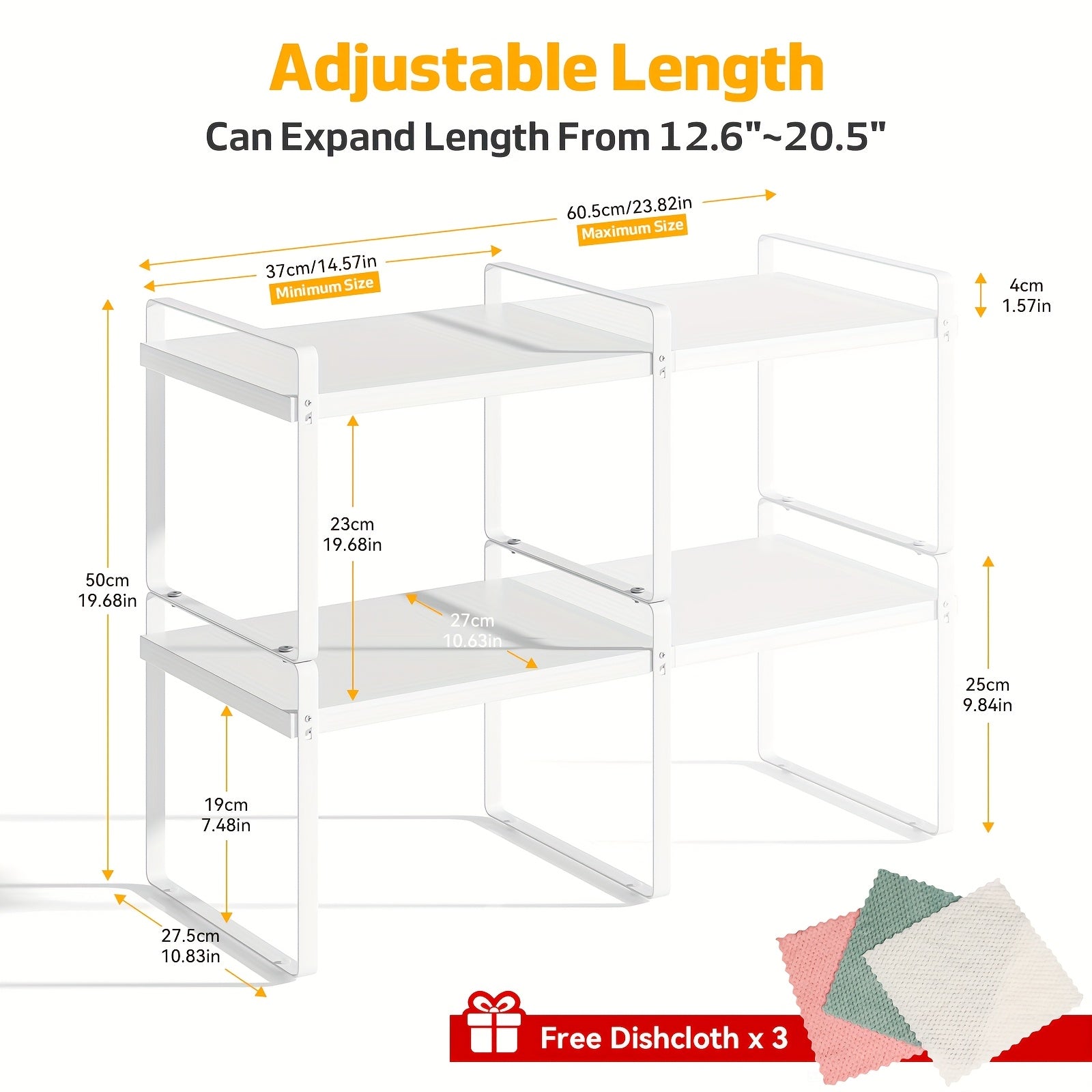 Estantería de cocina extensible para 1pc/2pcs, estante dorado para almacenamiento de especias, adecuado para encimeras de cocina, despensa, armarios, refrigerador ()
