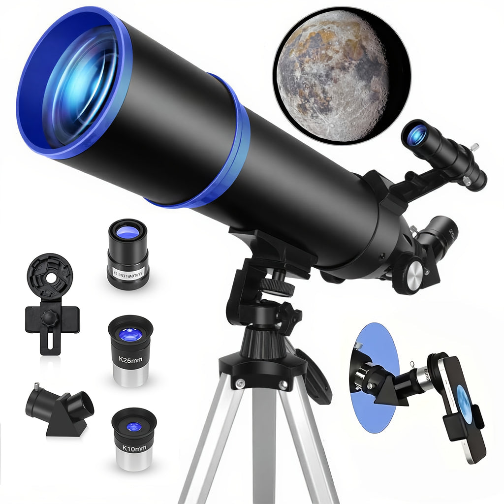 Telescopio refractor de 80 mm para observación de estrellas y luna | diseño funcional