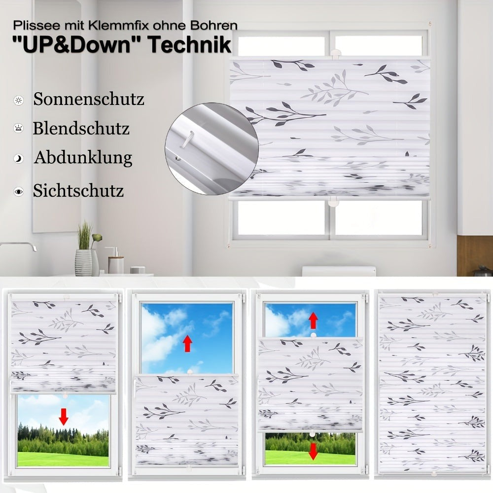 1pc Cortinas Plisadas Sin Taladro Requerido Con Portarrollos de Clip, Cortinas Plisadas de Clip, Cortinas Opacas de Protección Solar con Diseño de Ramas de Árbol, Cortinas para Ventanas y Puertas