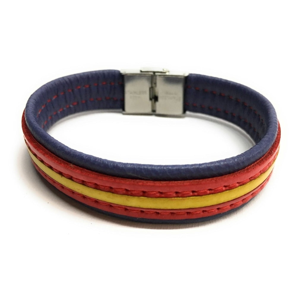Pulsera De Cuero Bandera De España (Fabricada Artesanalmente) | Complementos de Moda Unisex para Hombres y Mujeres de Estilo Atemporal y Elegante | Regalos Originales y Exclusivos
