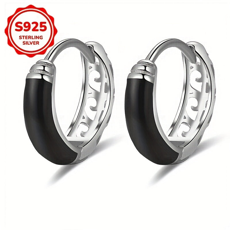 Cierre de Oreja Negro con Diseño Retro de Plata de Ley 925, Fácil, Elegante, Moderno y Versátil, Adecuado para Uso Diario, Regalos de San Valentín, Regalos de Vacaciones, Adecuado para Regalos de Cumpleaños, Vacaciones en la Playa