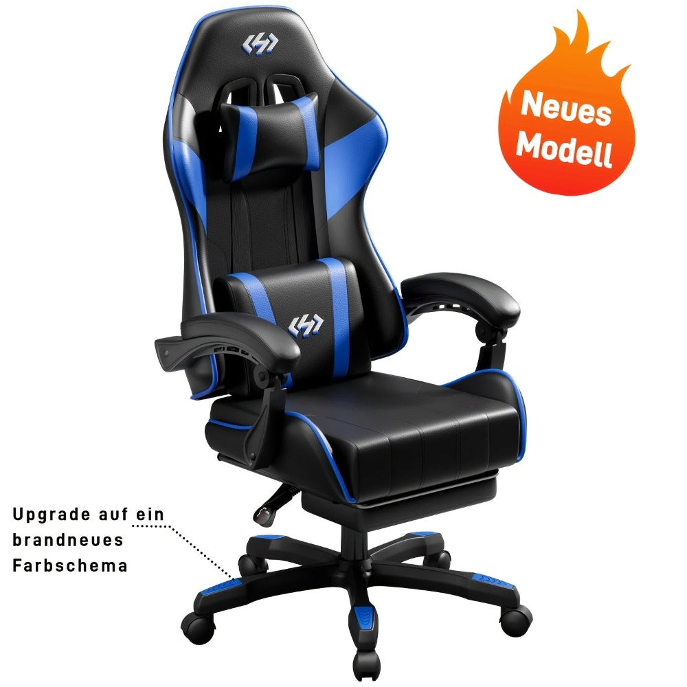 Silla de gaming ergonómica con inclinación ajustable y reposapiés, silla de oficina con reposacabezas y soporte lumbar, hecha de material duradero, ideal para trabajo y ocio
