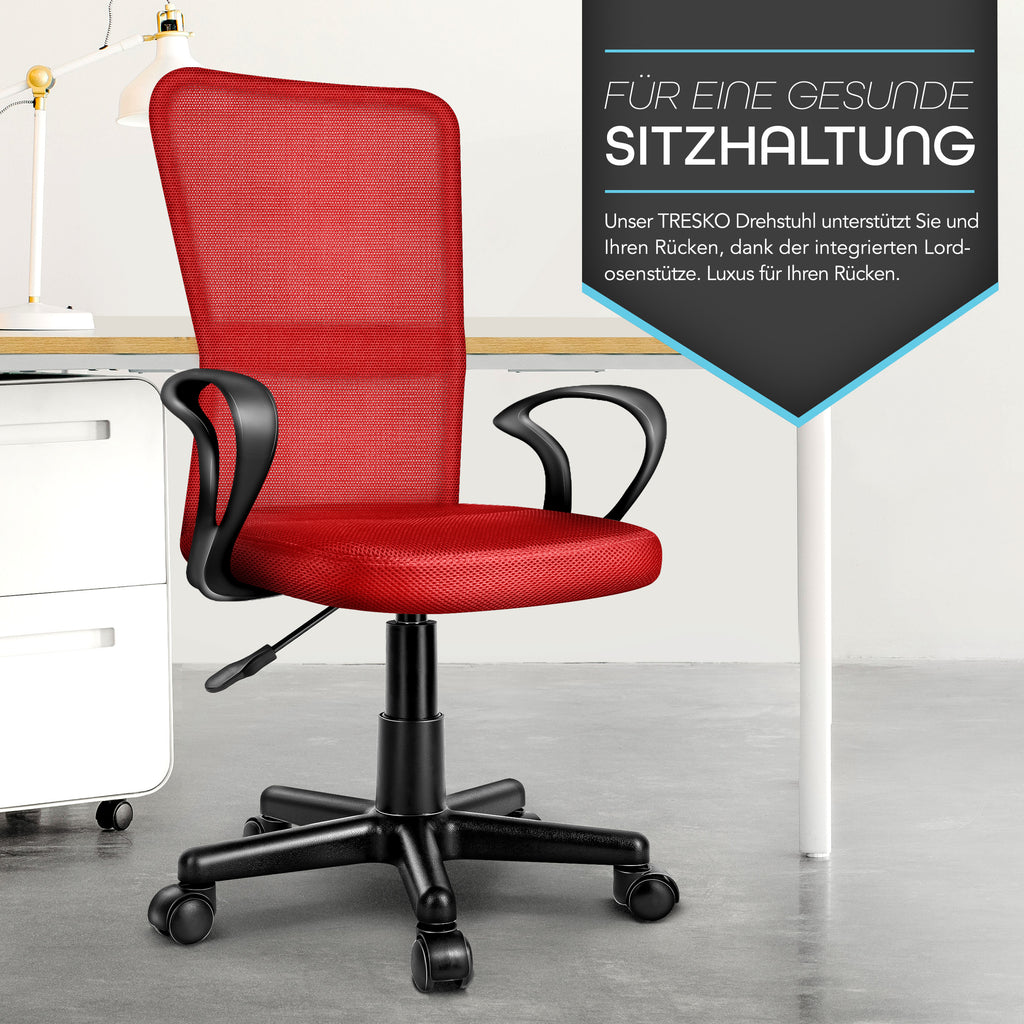 Silla de Oficina TRESKO® con Reposabrazos, Altura Ajustable Continua | Silla Giratoria de Malla Transpirable | Silla de Escritorio con Ruedas de Plástico Ligeras, Superficie Acolchada, Ajuste Ergonómico | Silla de Ordenador Ideal para Oficina en Casa, Hab